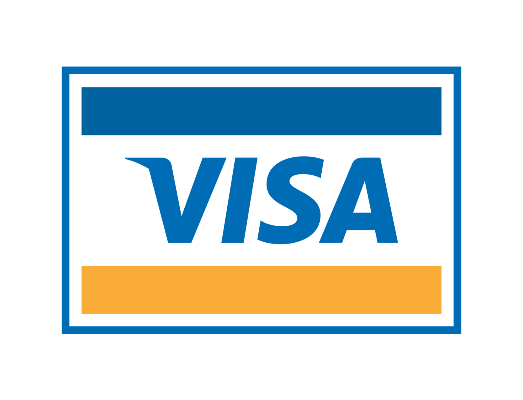visa Logotipo de Visa con el nombre en letras grandes y franjas de color azul y naranja.